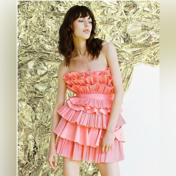 Acler Pink Pleated Ruffle Strapless Mini Dress NWT - Picture 1 of 9